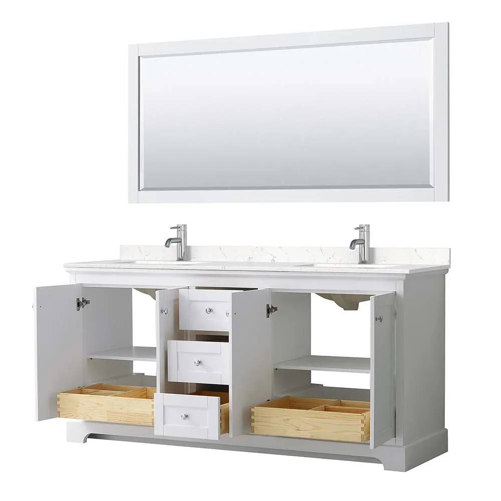 Avery 72 Inch Double Bathroom Vanity in White - Polished Chrome Trim