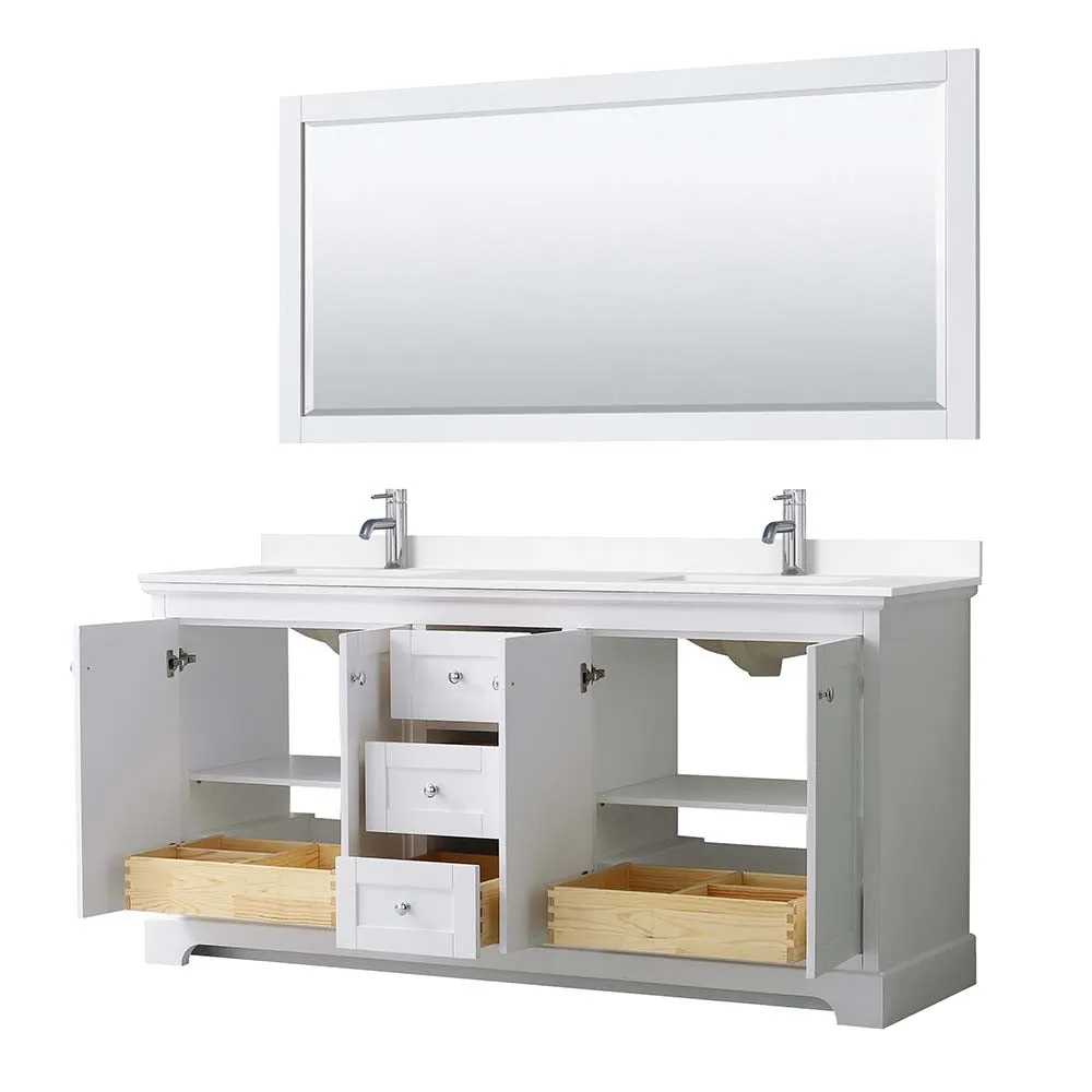 Avery 72 Inch Double Bathroom Vanity in White - Polished Chrome Trim