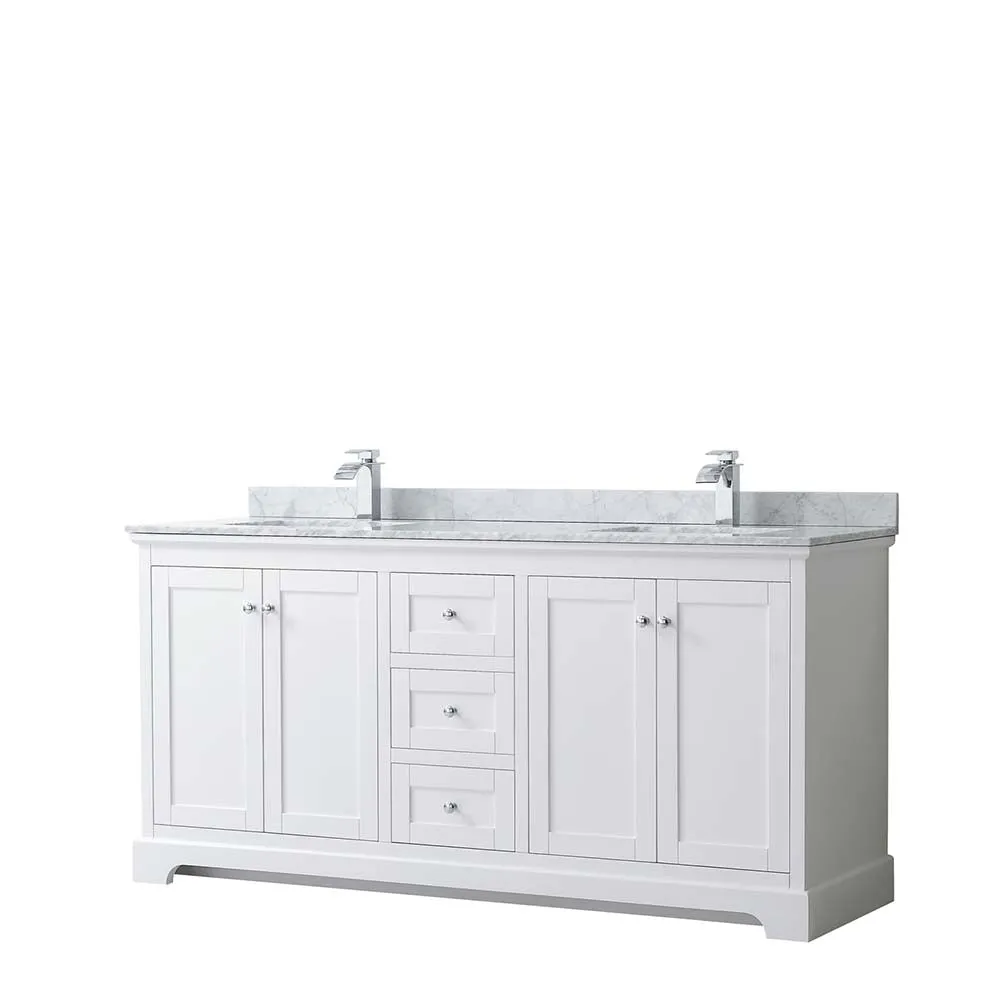 Avery 72 Inch Double Bathroom Vanity in White - Polished Chrome Trim