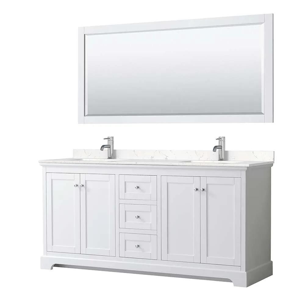 Avery 72 Inch Double Bathroom Vanity in White - Polished Chrome Trim