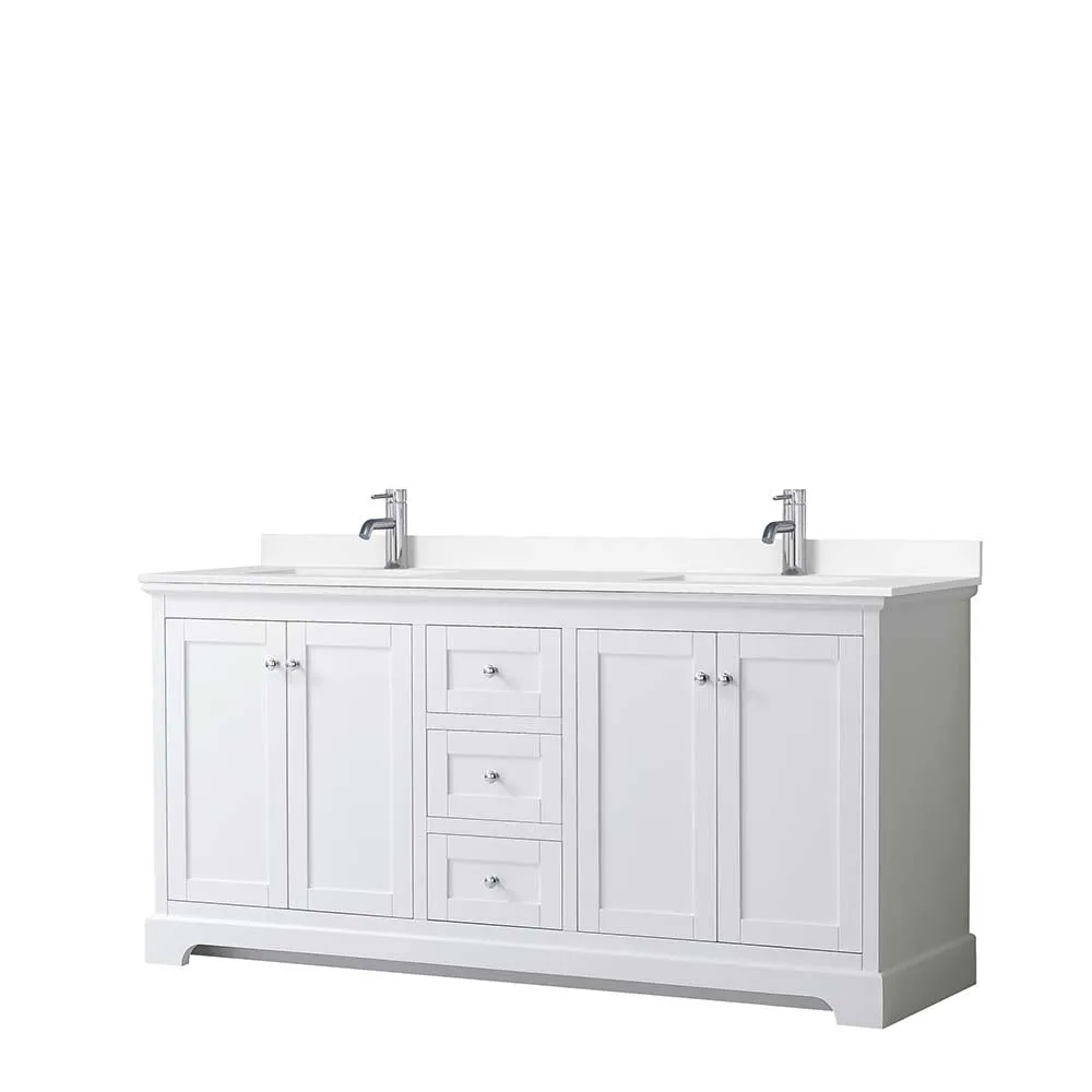 Avery 72 Inch Double Bathroom Vanity in White - Polished Chrome Trim