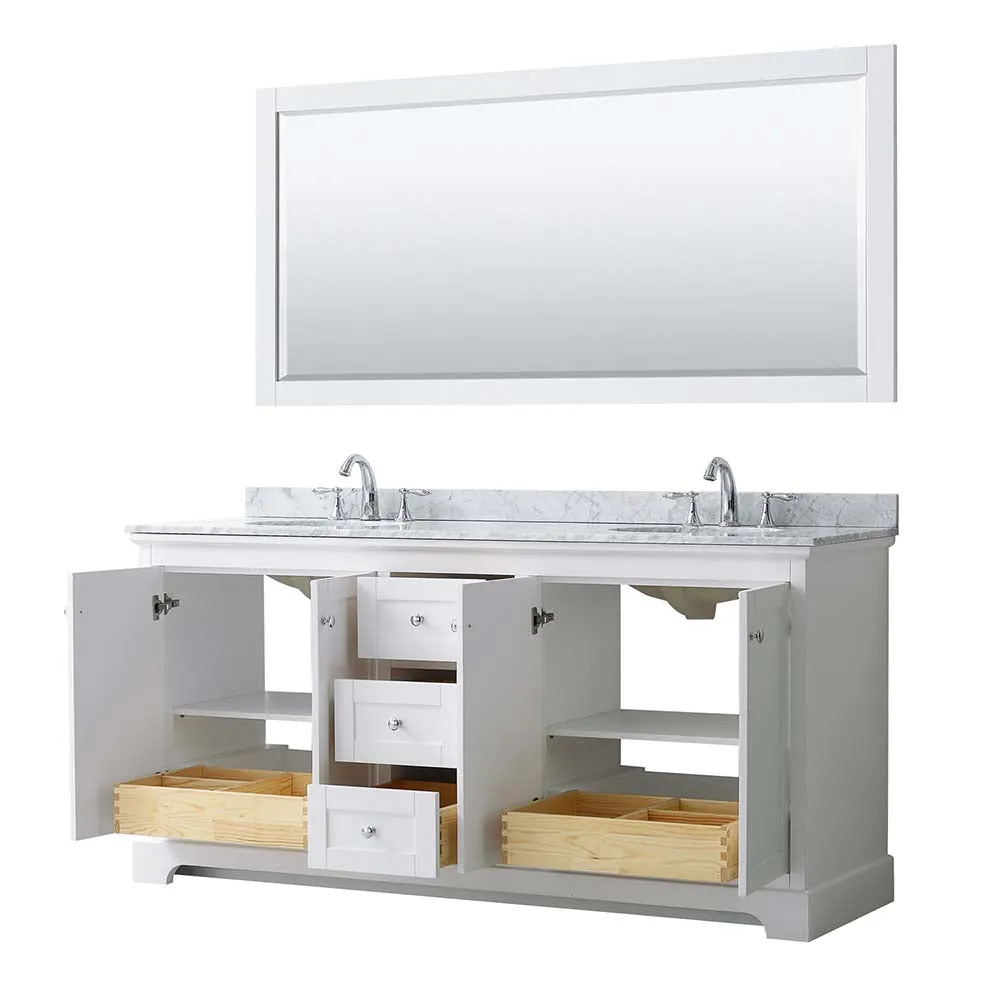 Avery 72 Inch Double Bathroom Vanity in White - Polished Chrome Trim