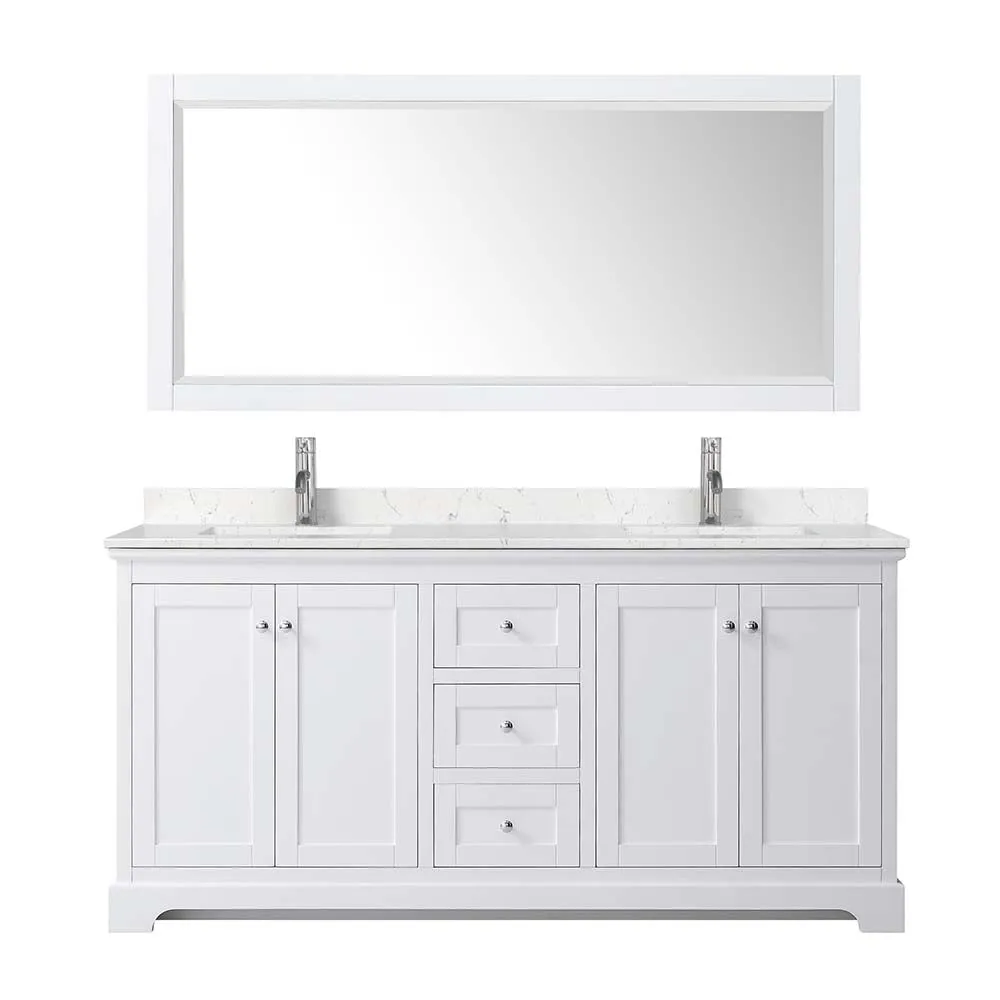 Avery 72 Inch Double Bathroom Vanity in White - Polished Chrome Trim
