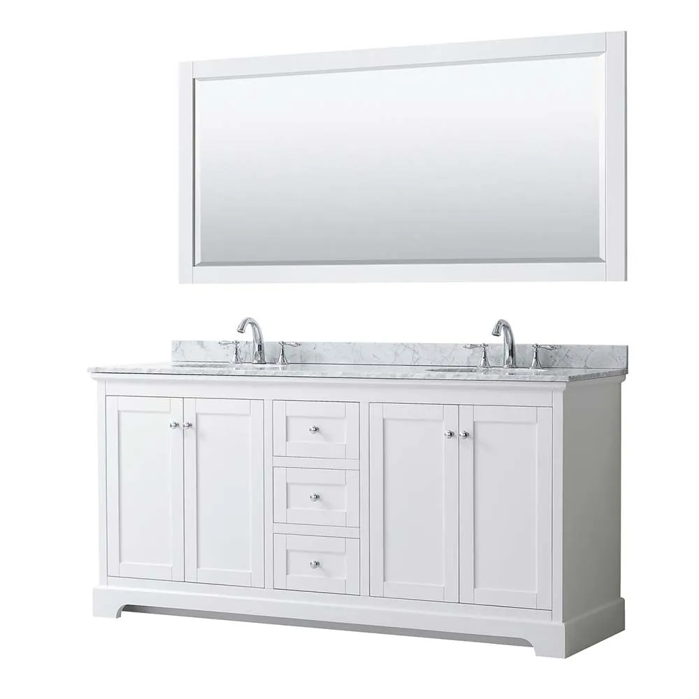 Avery 72 Inch Double Bathroom Vanity in White - Polished Chrome Trim