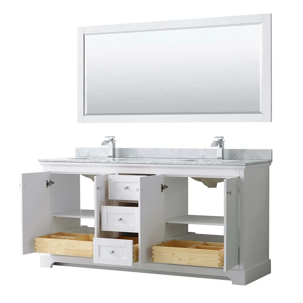 Avery 72 Inch Double Bathroom Vanity in White - Polished Chrome Trim