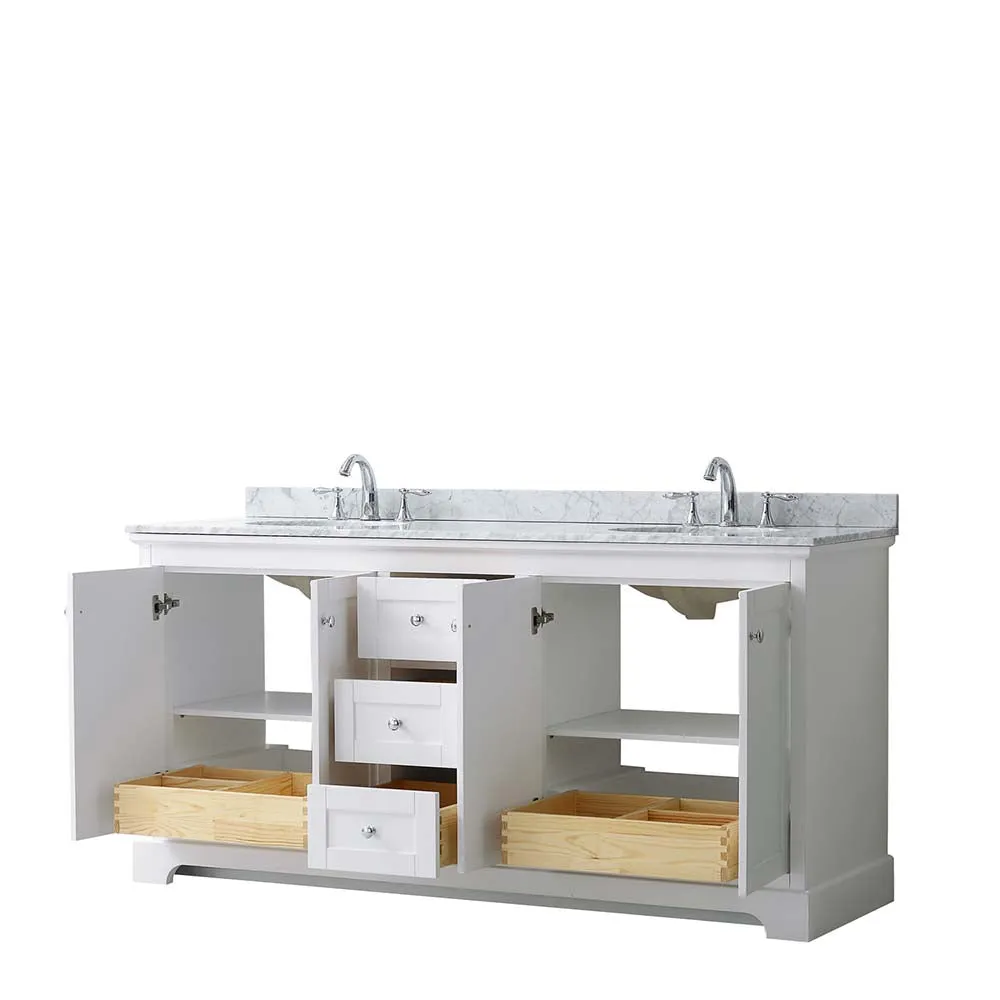 Avery 72 Inch Double Bathroom Vanity in White - Polished Chrome Trim