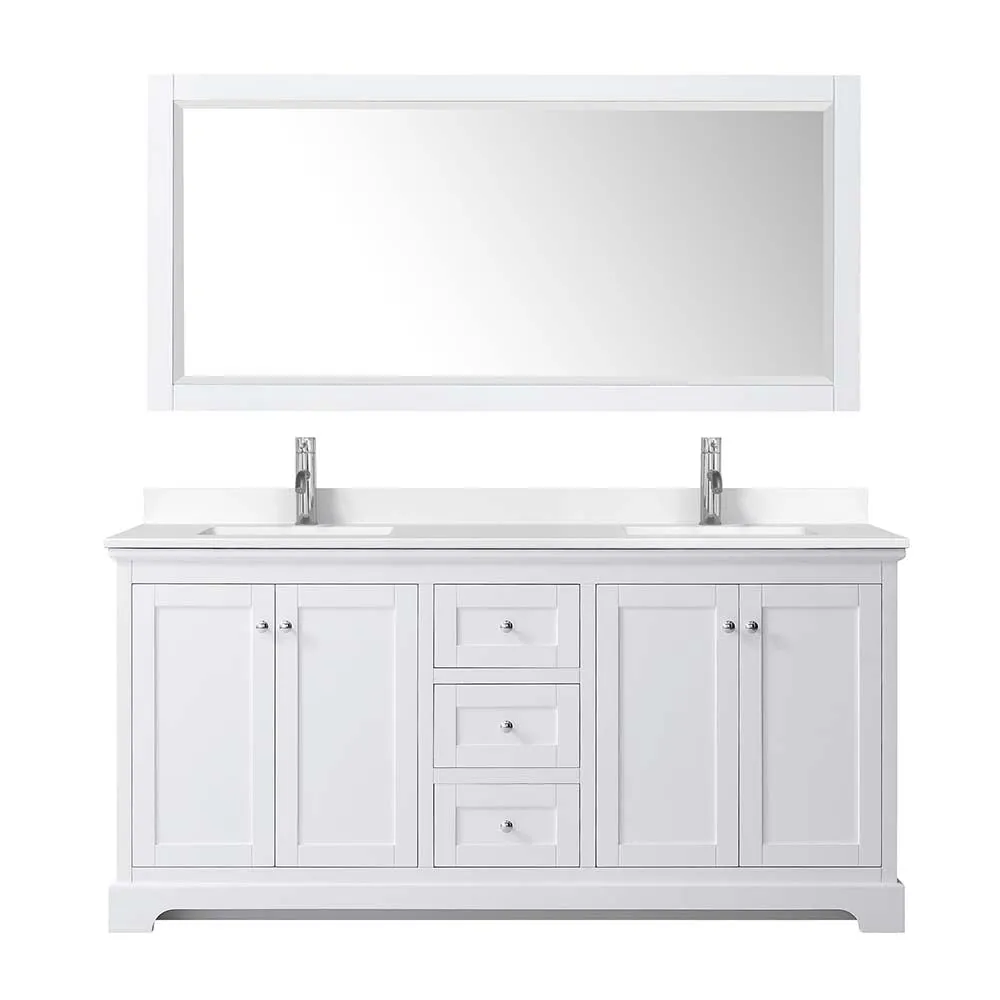 Avery 72 Inch Double Bathroom Vanity in White - Polished Chrome Trim