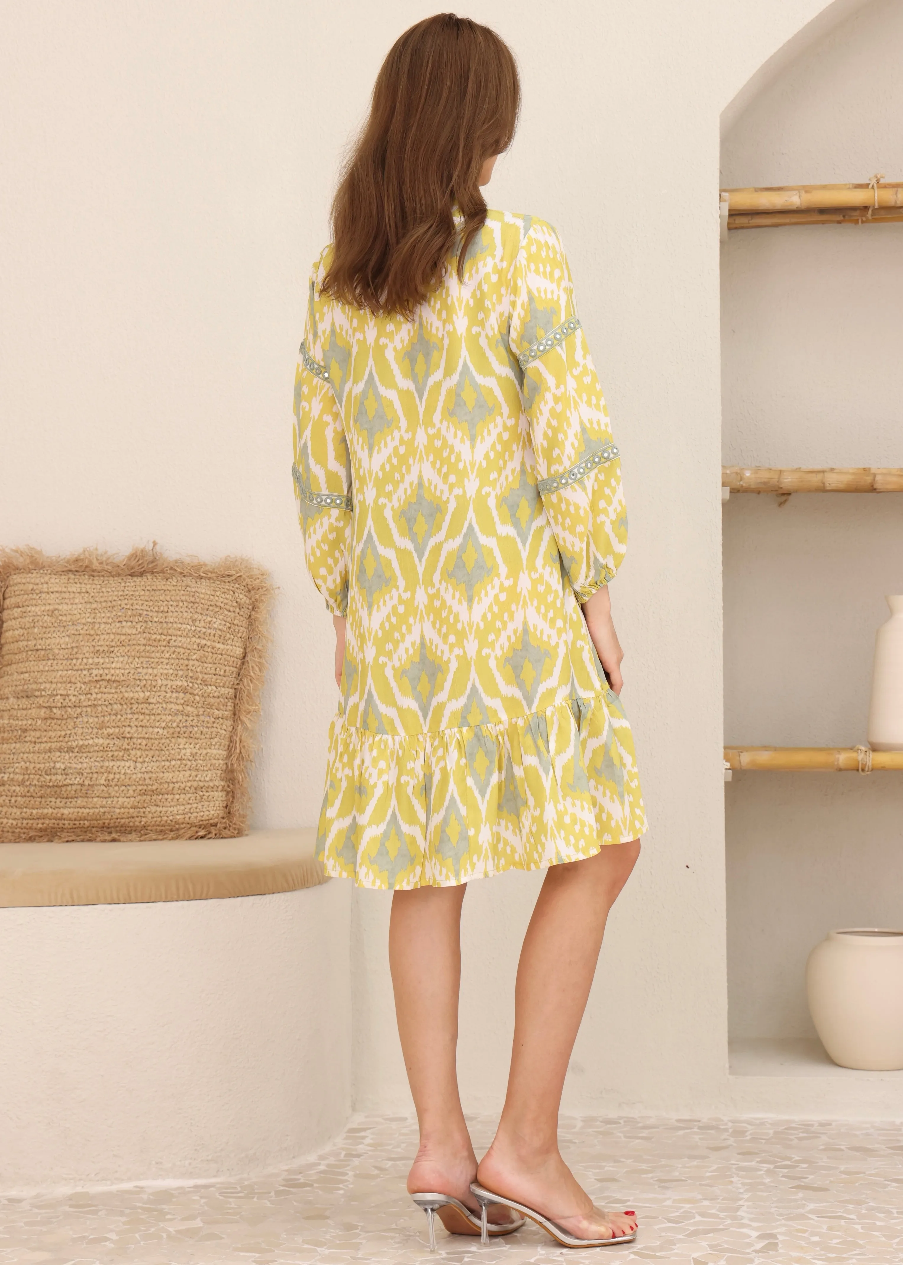 AYNA SMOCK DRESS - YELLOW/ GREY