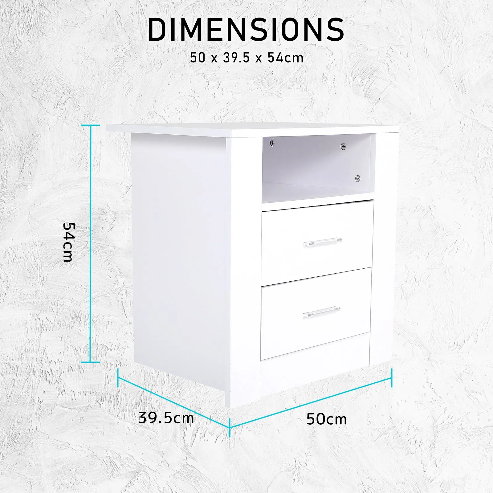 Bedside Table Side Storage Cabinet Nightstand Bedroom 2 Drawer 1 Shelf ZURI WHITE