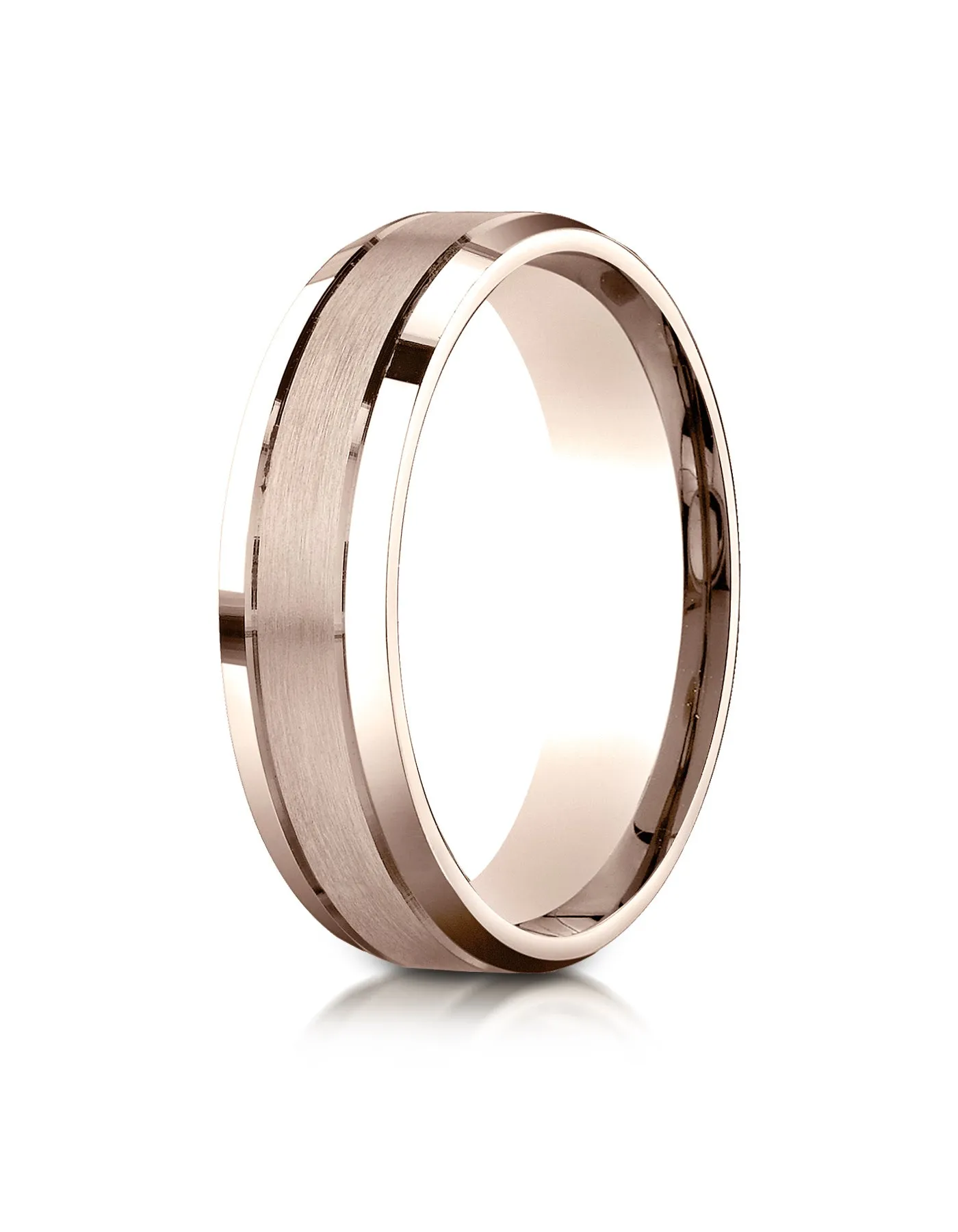 Benchmark 14K Rose Gold 6mm Comfort-Fit with High Polished Beveled Edge Carved Design Wedding Band Ring