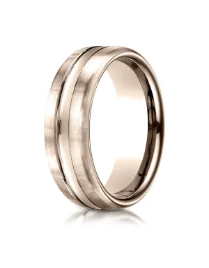 Benchmark 14K Rose Gold 7.5mm Comfort-Fit with High Polished Center Cut Carved Design Wedding Band Ring