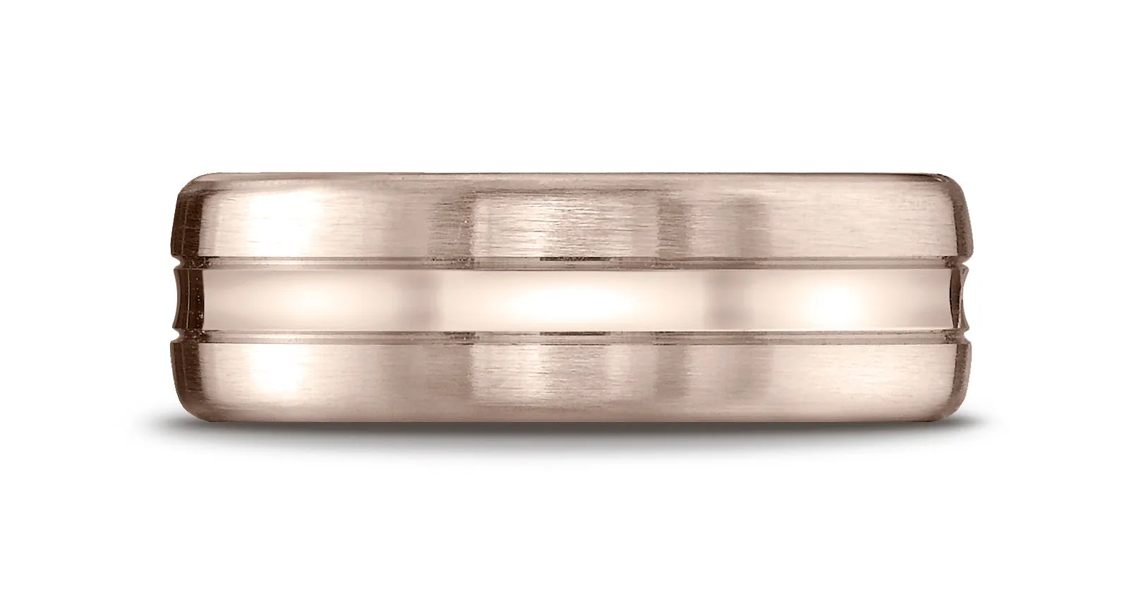 Benchmark 14K Rose Gold 7.5mm Comfort-Fit with High Polished Center Cut Carved Design Wedding Band Ring