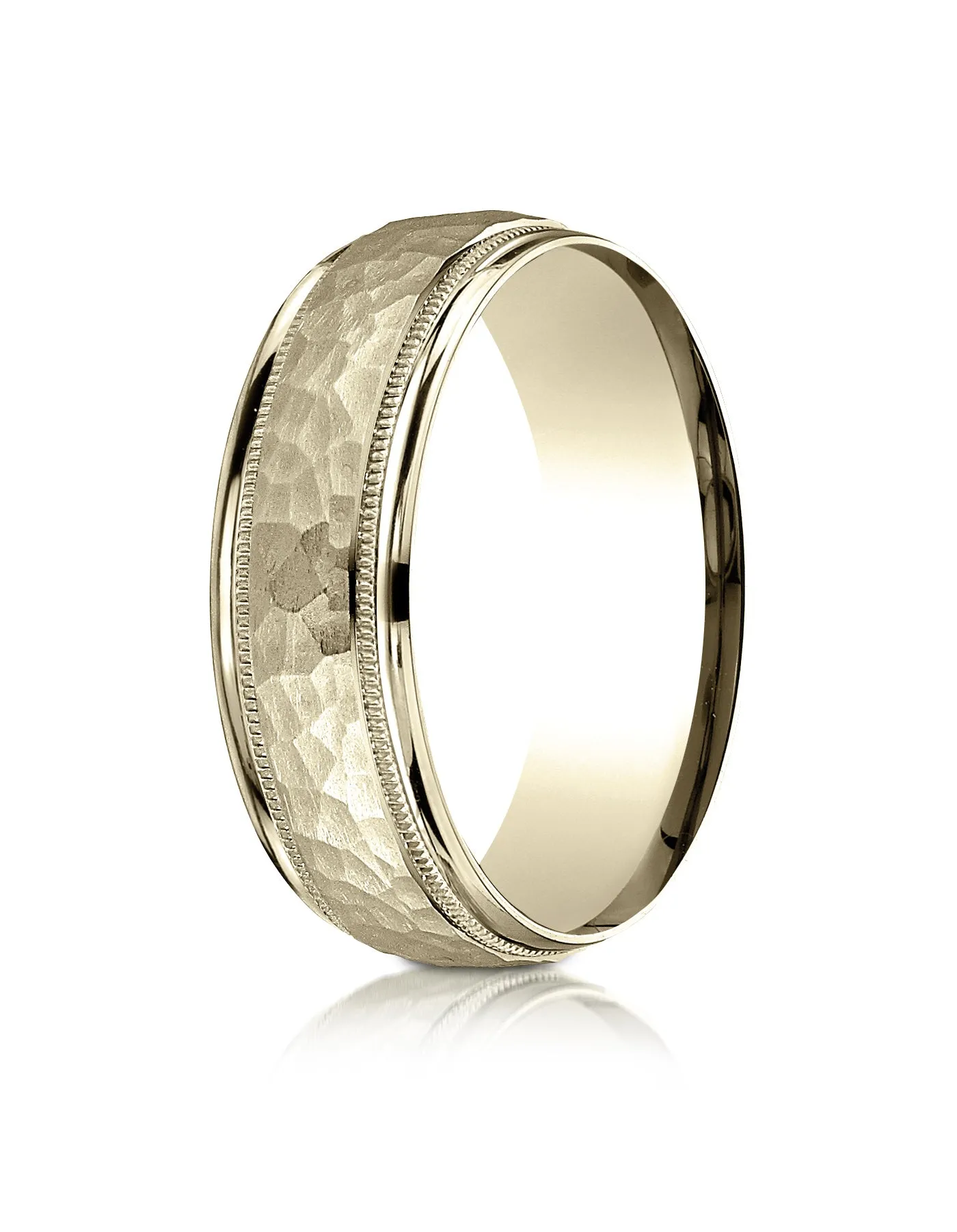 Benchmark 14k Yellow Gold 7mm Comfort-Fit High Polished Squared Edge Carved Design Band, (Sizes 6-13)