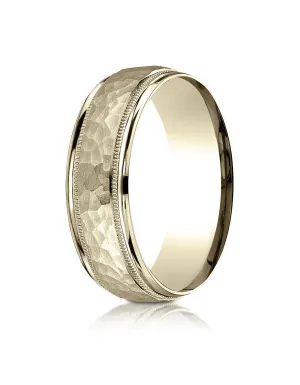 Benchmark 14k Yellow Gold 7mm Comfort-Fit High Polished Squared Edge Carved Design Band, (Sizes 6-13)