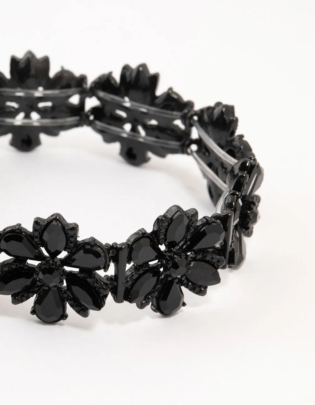 Black Coated Flower Stretch Bracelet