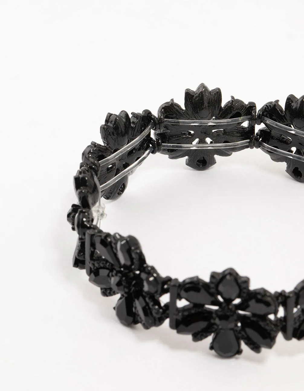 Black Coated Flower Stretch Bracelet