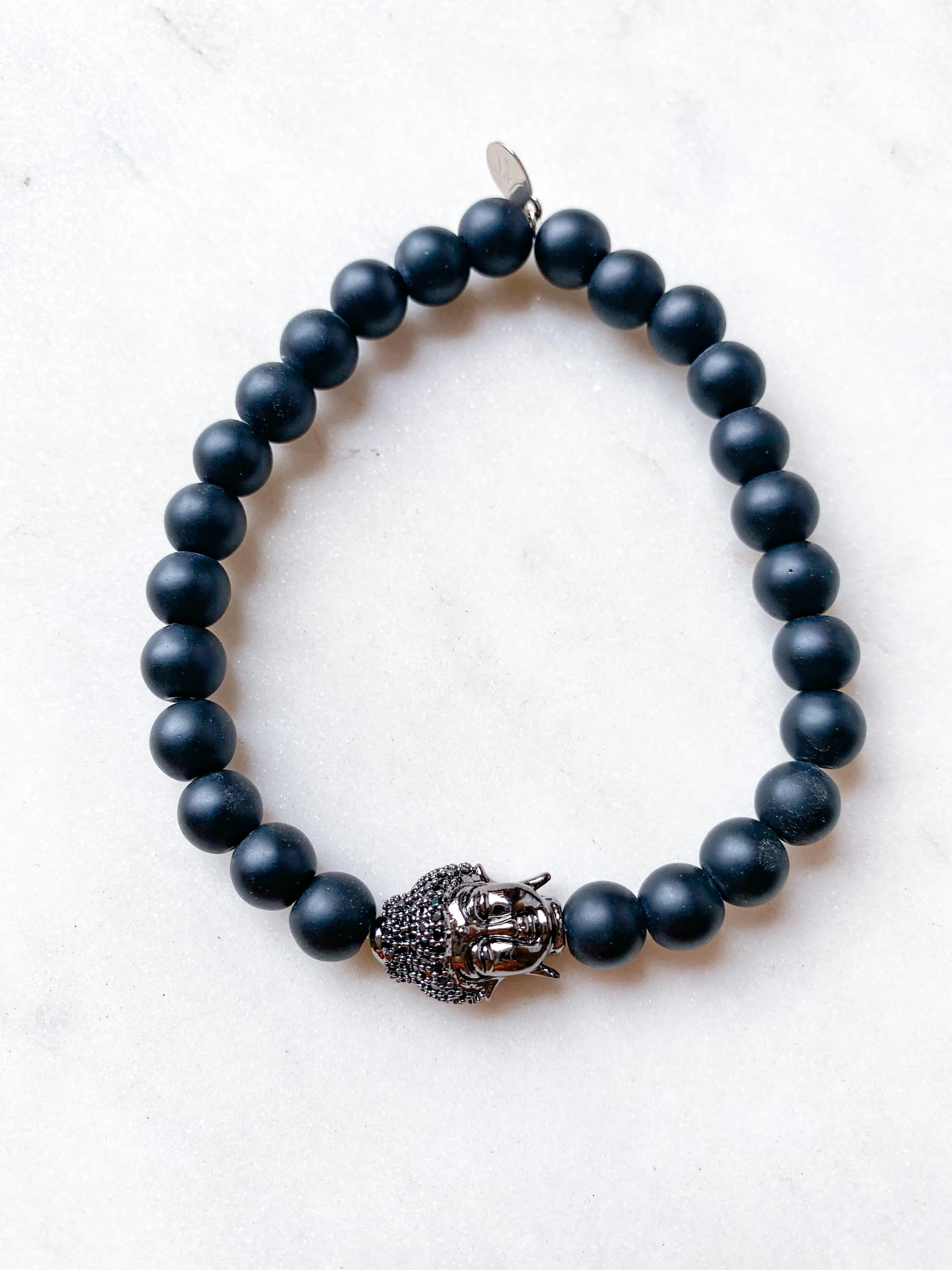 Black Crystal Buddha on Onyx Bracelet ~ Homme