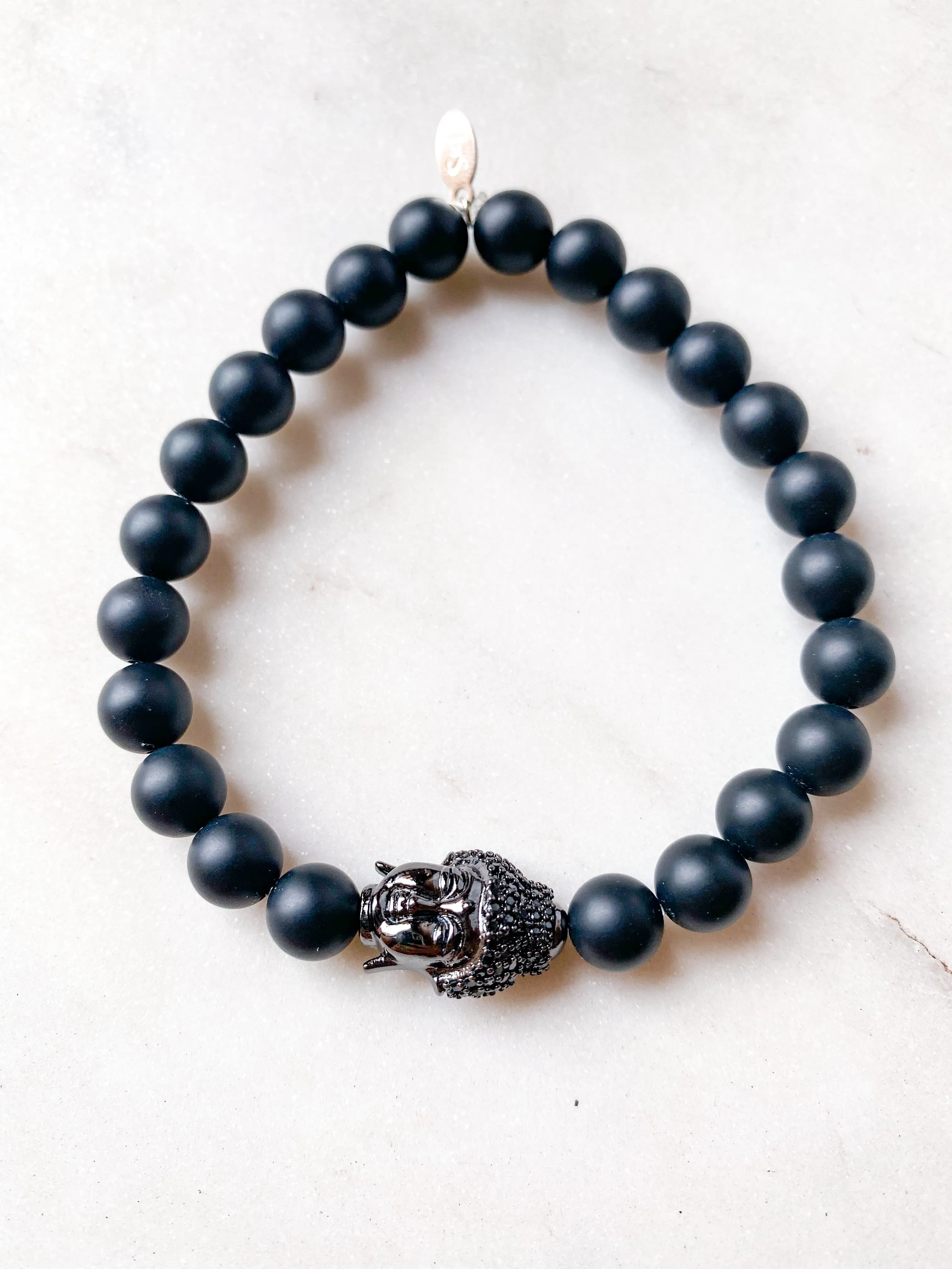 Black Crystal Buddha on Onyx Bracelet ~ Homme