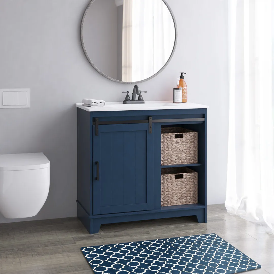 Braylen Sliding Barn Door 36" Single Bathroom Vanity Set Sand & Stable™ Base Finish: Insignia Blue
