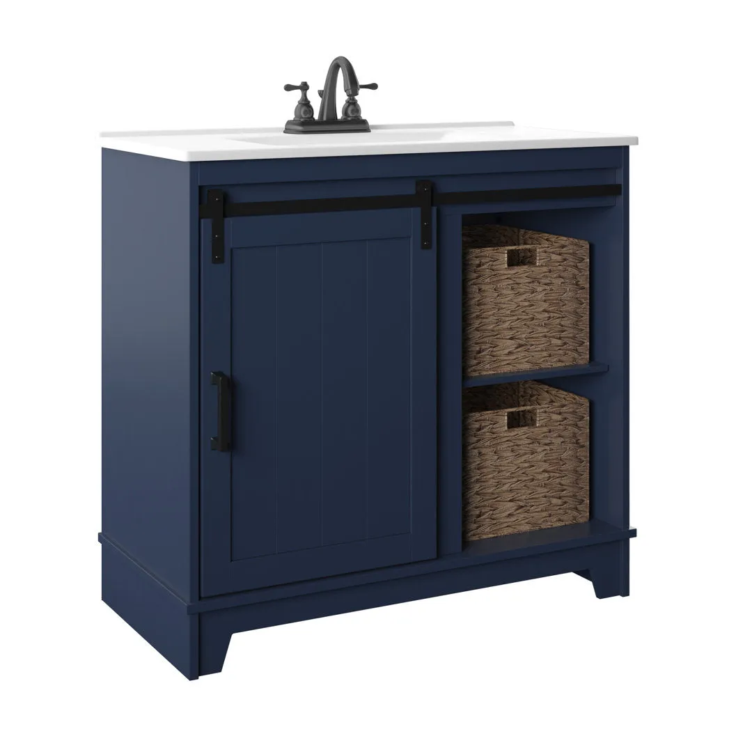 Braylen Sliding Barn Door 36" Single Bathroom Vanity Set Sand & Stable™ Base Finish: Insignia Blue