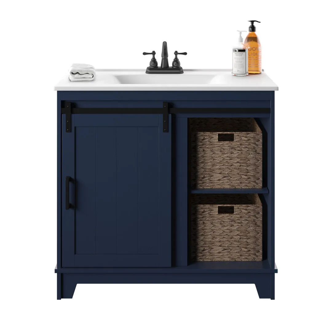 Braylen Sliding Barn Door 36" Single Bathroom Vanity Set Sand & Stable™ Base Finish: Insignia Blue