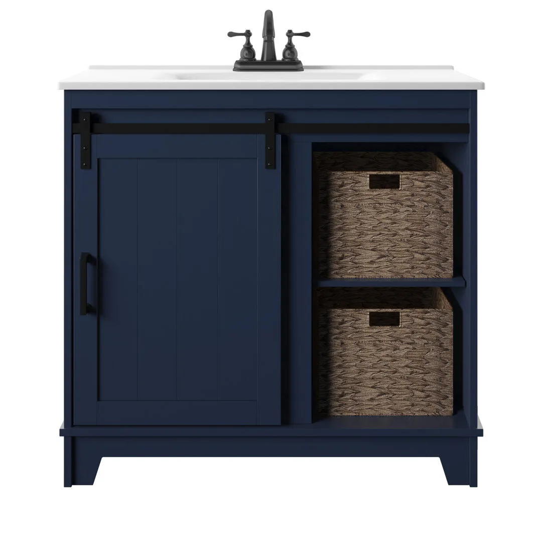 Braylen Sliding Barn Door 36" Single Bathroom Vanity Set Sand & Stable™ Base Finish: Insignia Blue