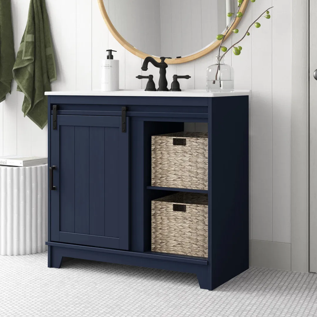 Braylen Sliding Barn Door 36" Single Bathroom Vanity Set Sand & Stable™ Base Finish: Insignia Blue
