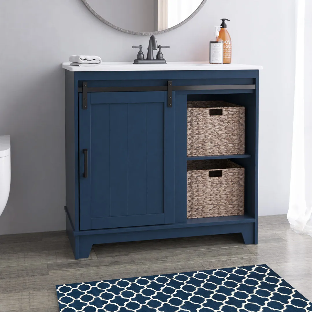 Braylen Sliding Barn Door 36" Single Bathroom Vanity Set Sand & Stable™ Base Finish: Insignia Blue