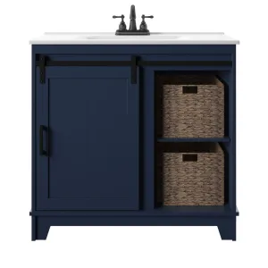 Braylen Sliding Barn Door 36" Single Bathroom Vanity Set Sand & Stable™ Base Finish: Insignia Blue