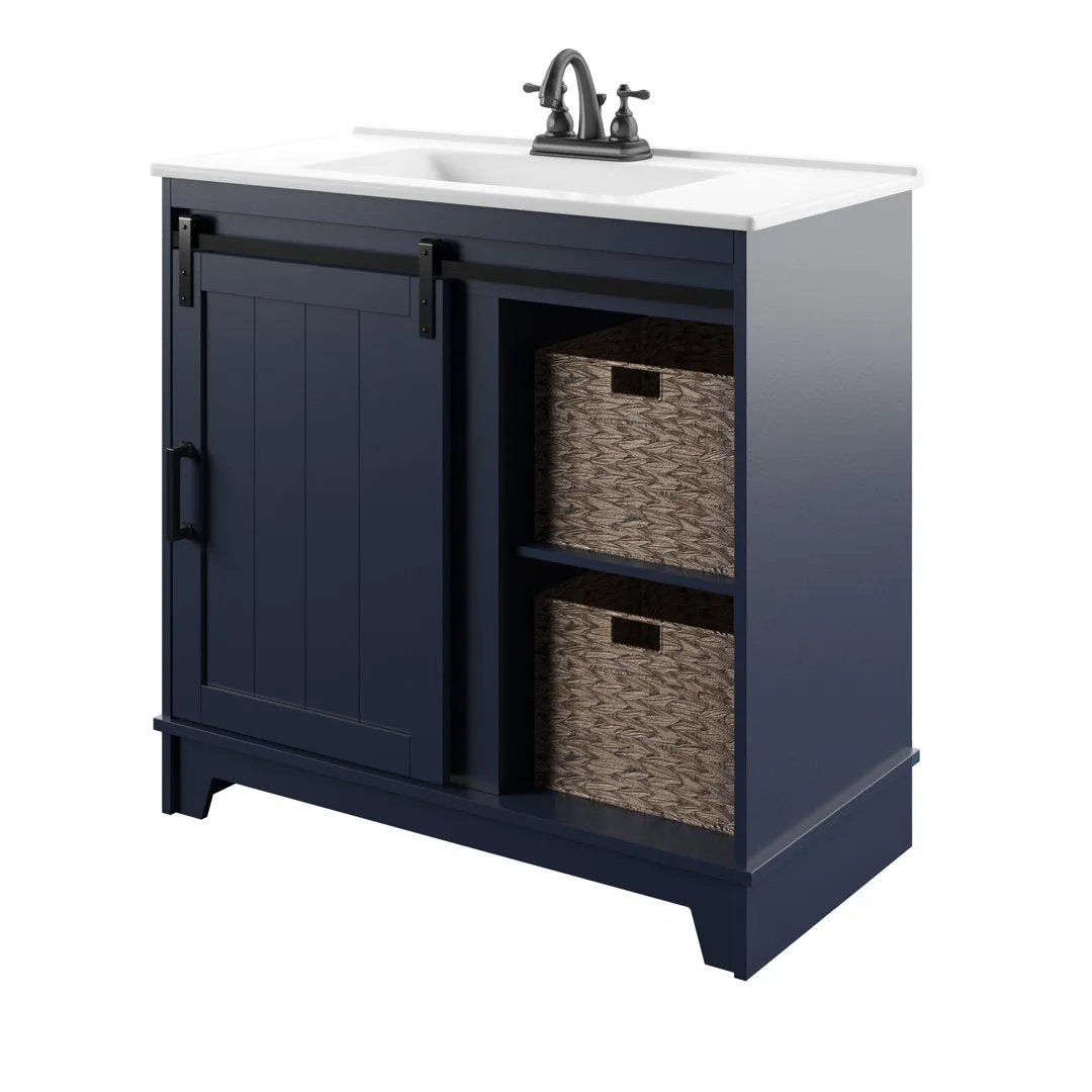 Braylen Sliding Barn Door 36" Single Bathroom Vanity Set Sand & Stable™ Base Finish: Insignia Blue