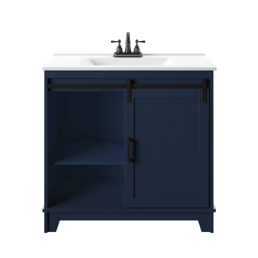 Braylen Sliding Barn Door 36" Single Bathroom Vanity Set Sand & Stable™ Base Finish: Insignia Blue