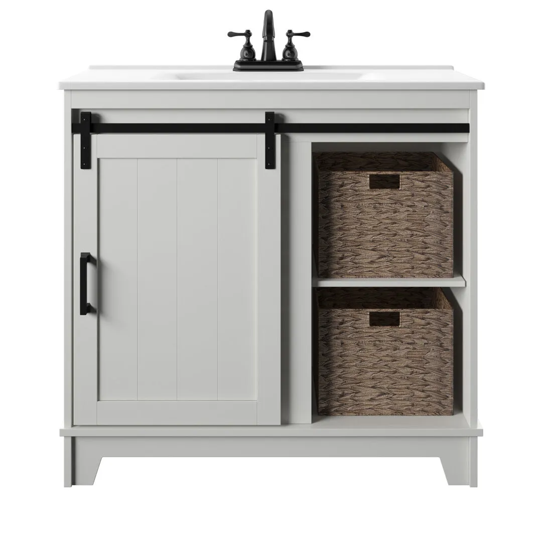 Braylen Sliding Barn Door 36" Single Bathroom Vanity Set Sand & Stable™ Base Finish: Ivory