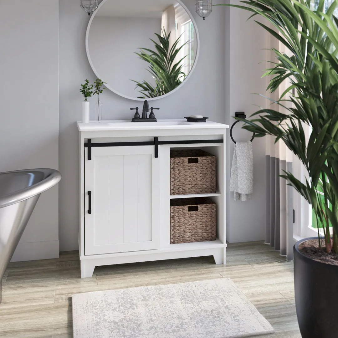 Braylen Sliding Barn Door 36" Single Bathroom Vanity Set Sand & Stable™ Base Finish: Ivory