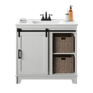 Braylen Sliding Barn Door 36" Single Bathroom Vanity Set Sand & Stable™ Base Finish: Ivory