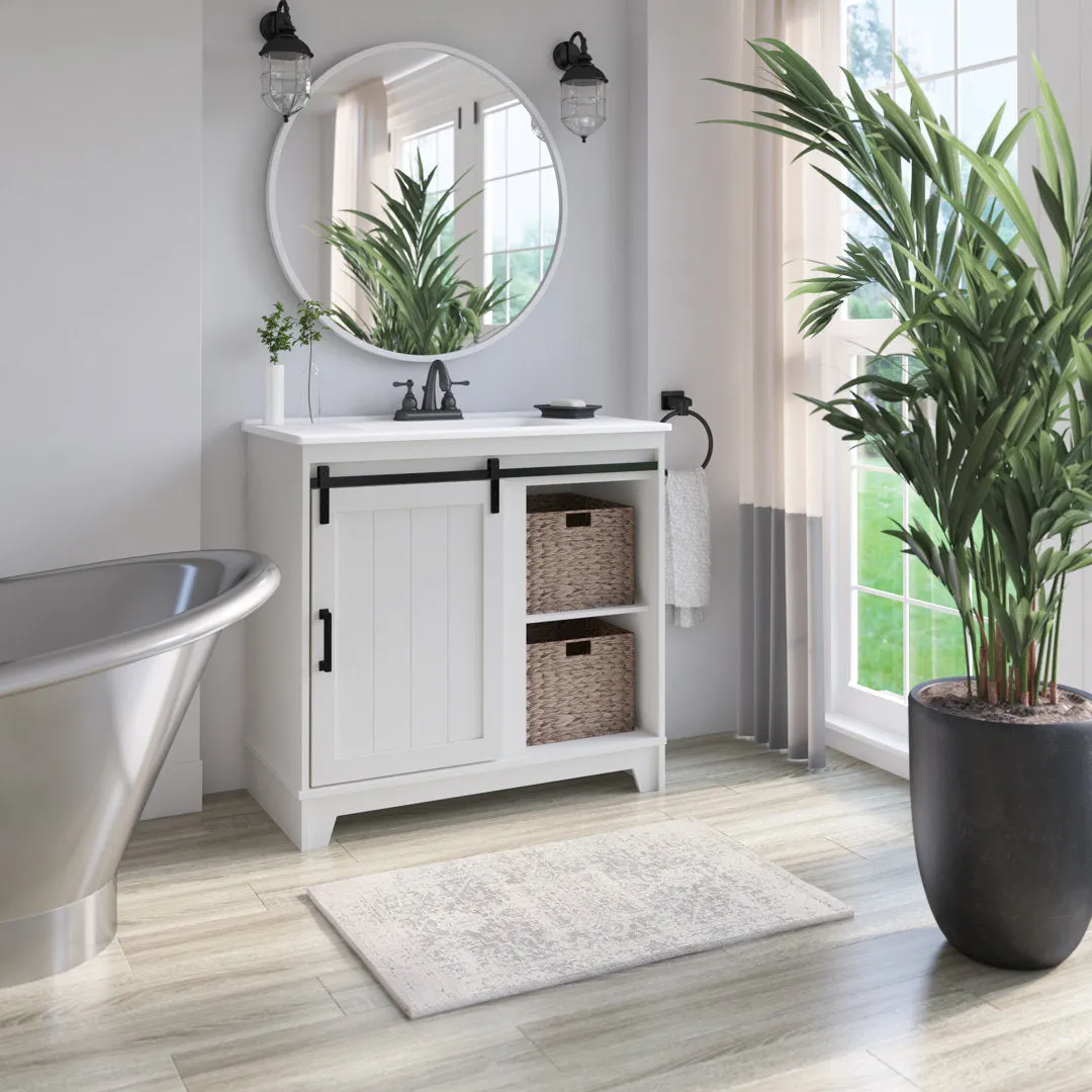 Braylen Sliding Barn Door 36" Single Bathroom Vanity Set Sand & Stable™ Base Finish: Ivory