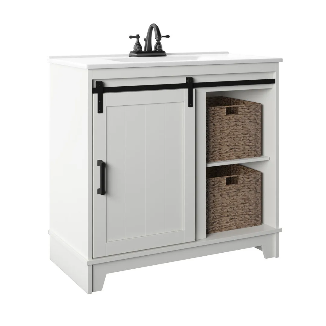 Braylen Sliding Barn Door 36" Single Bathroom Vanity Set Sand & Stable™ Base Finish: Ivory