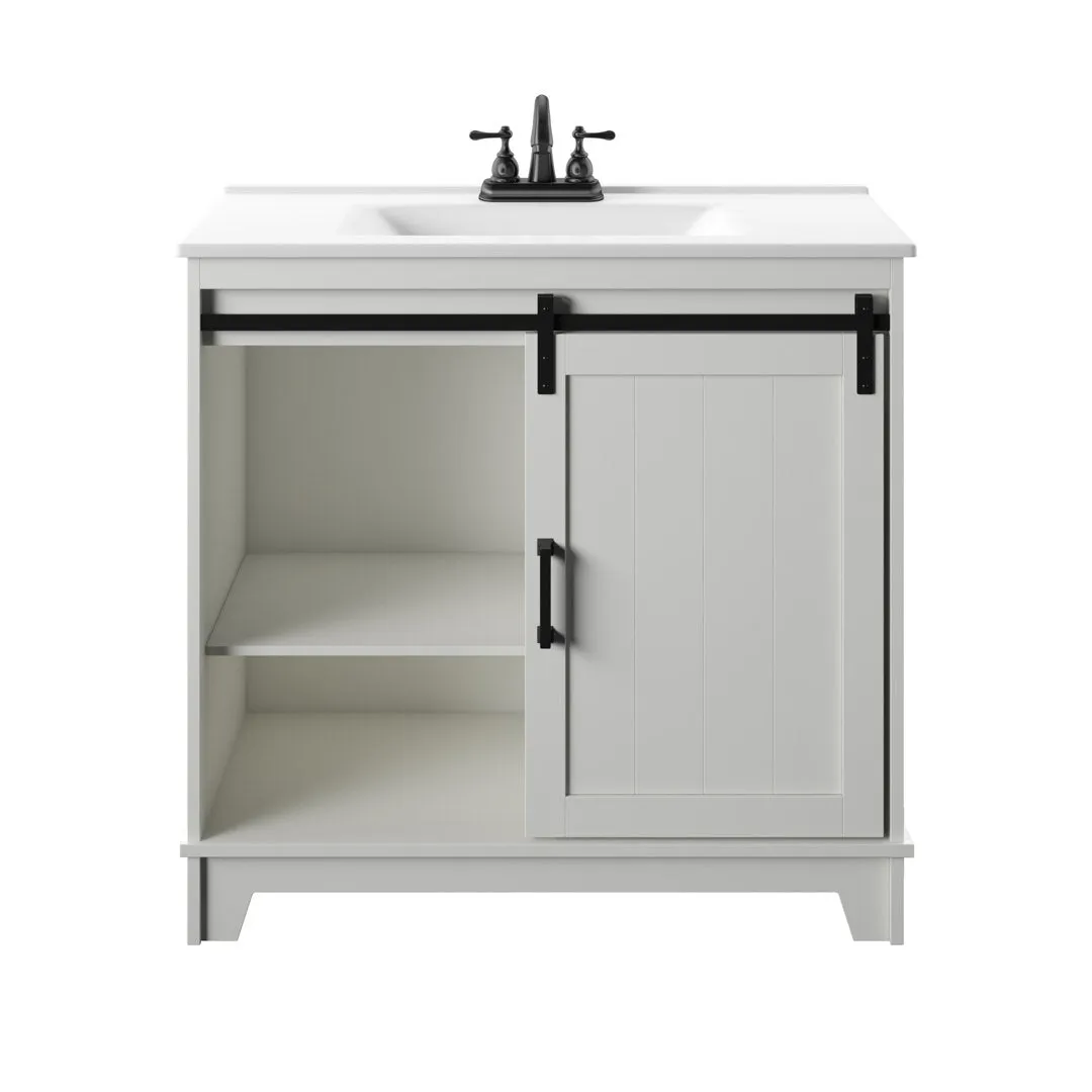 Braylen Sliding Barn Door 36" Single Bathroom Vanity Set Sand & Stable™ Base Finish: Ivory
