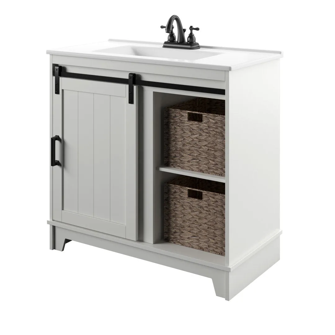 Braylen Sliding Barn Door 36" Single Bathroom Vanity Set Sand & Stable™ Base Finish: Ivory