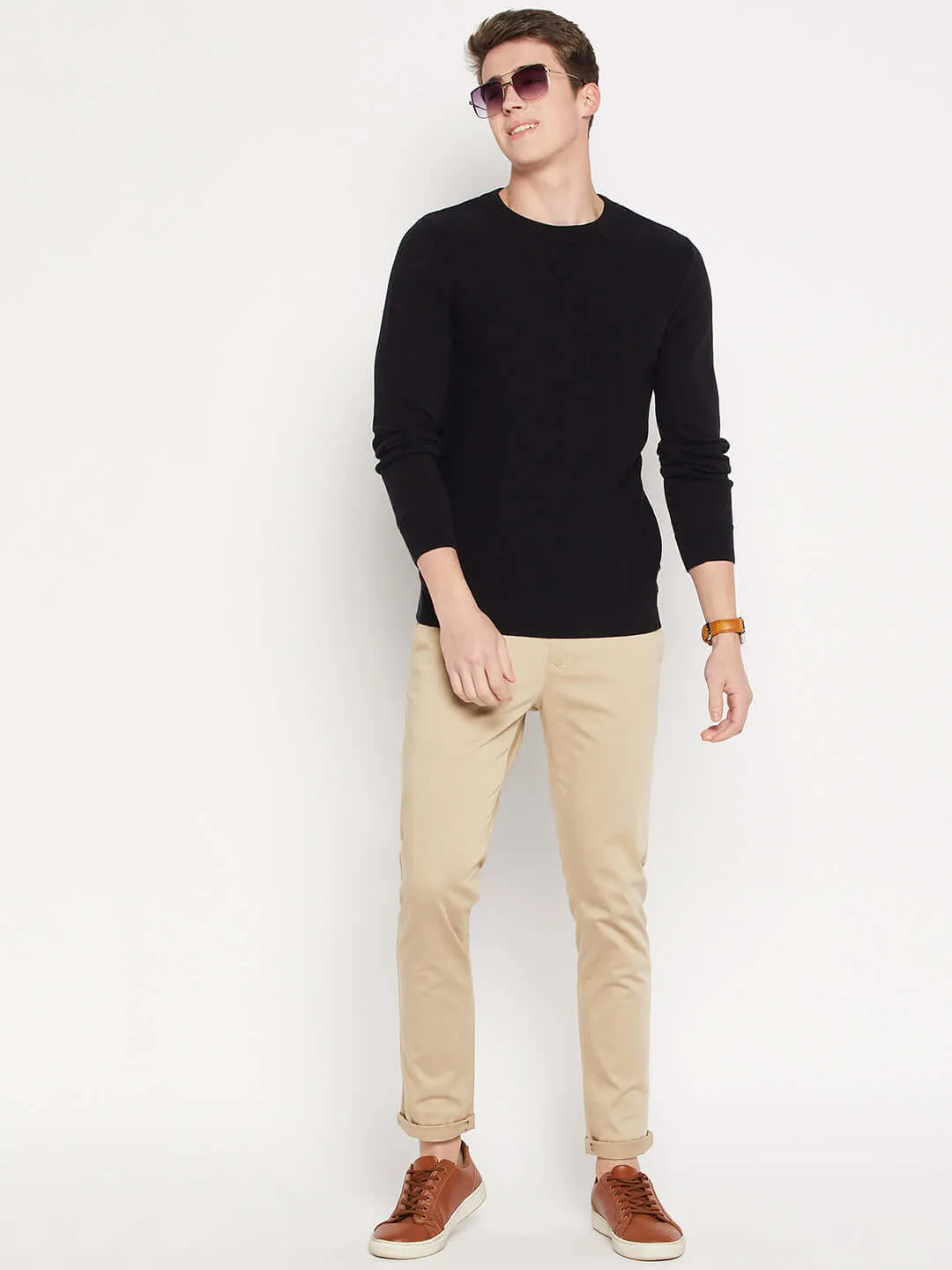 Camla Barcelona Crew Neck Black Sweater For Men
