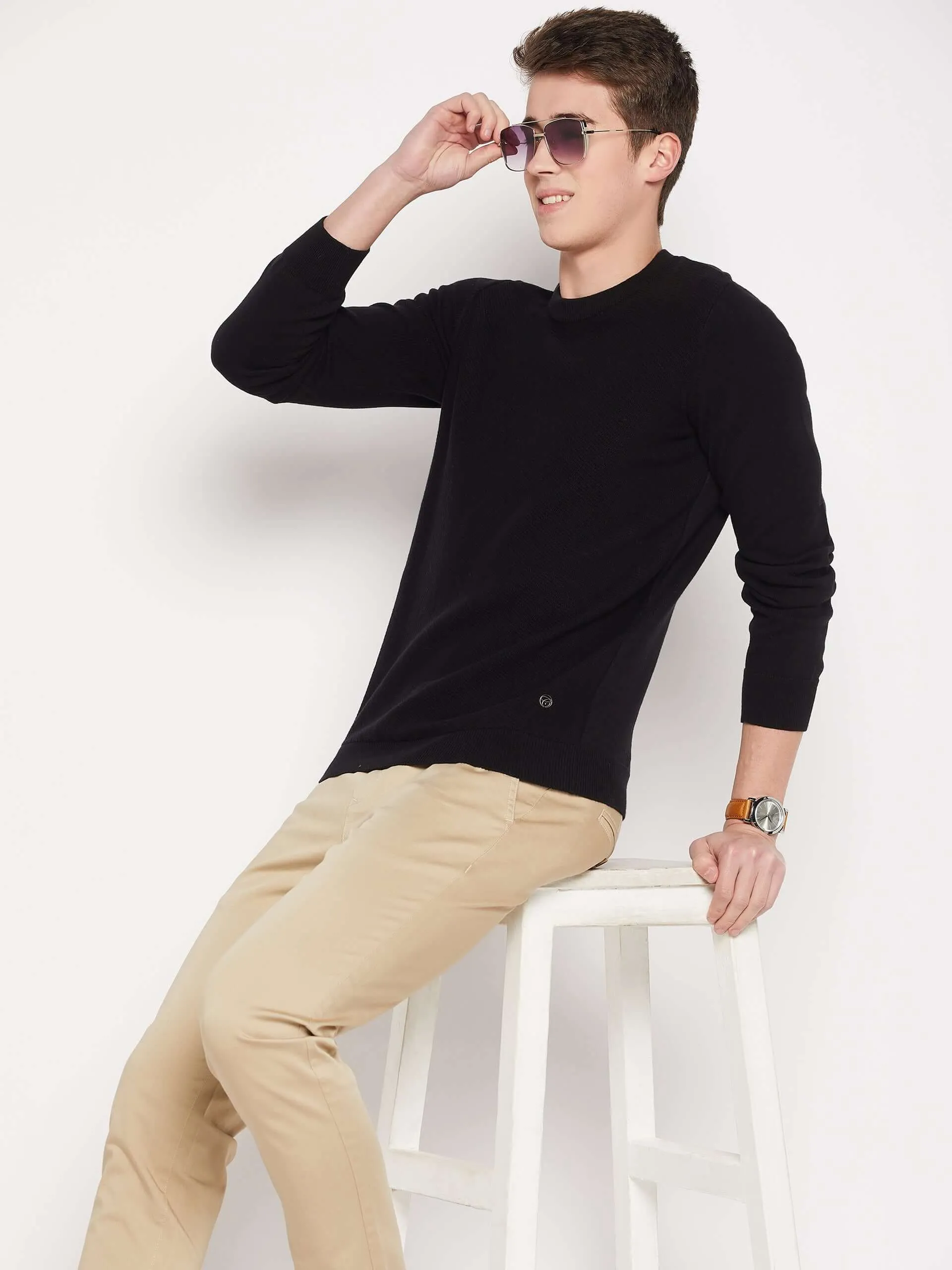 Camla Barcelona Crew Neck Black Sweater For Men