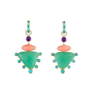 Chrysoprase, Amethyst, Opal, Diamond Earrings