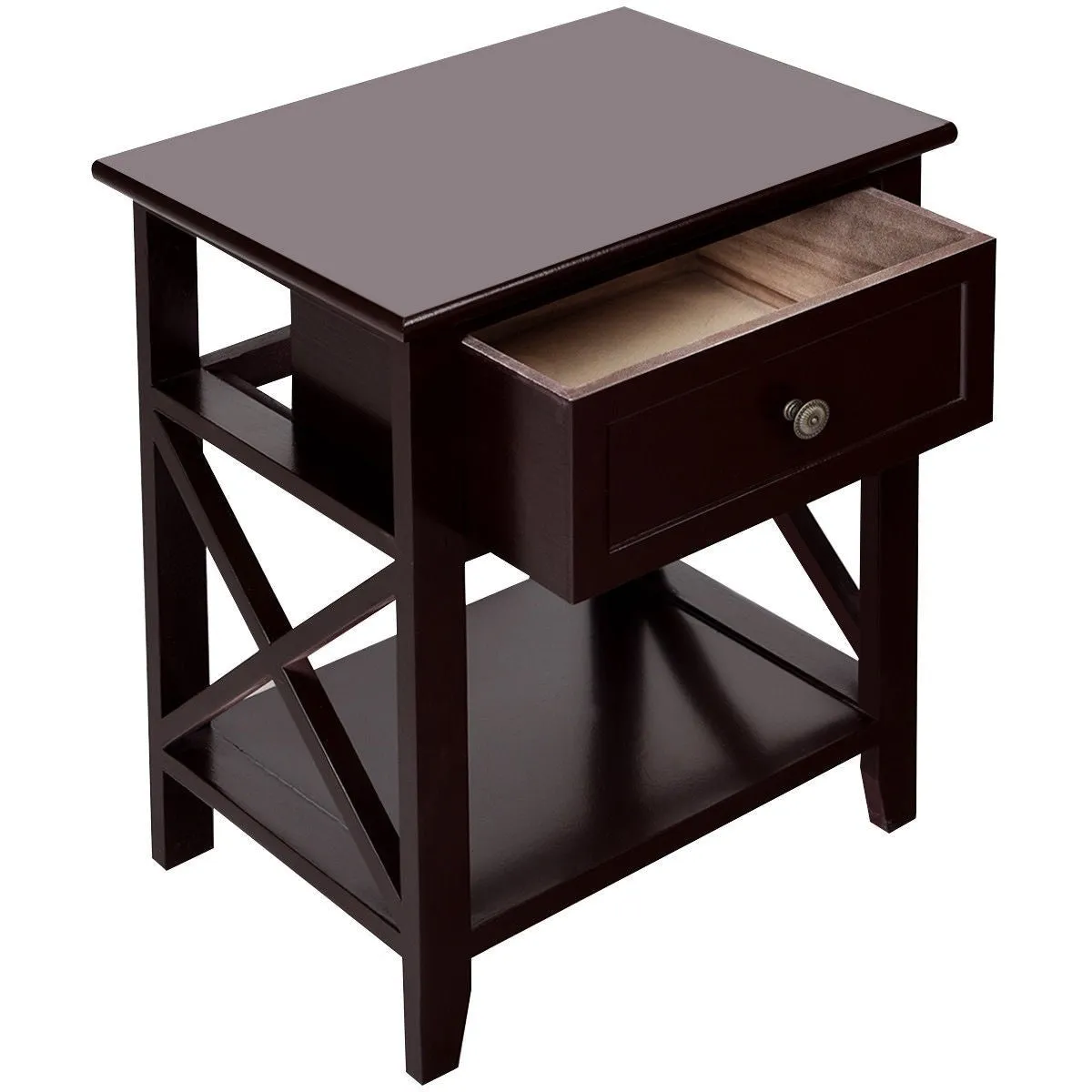 Classic Brown Wood 1-Drawer Open Shelf End Table Nightstand