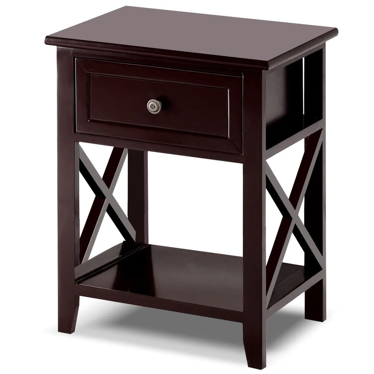 Classic Brown Wood 1-Drawer Open Shelf End Table Nightstand