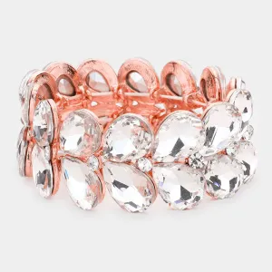 Clear Teardrop Stone Stretch Pageant Bracelet on Rose Gold | Clear Bracelet | 558506