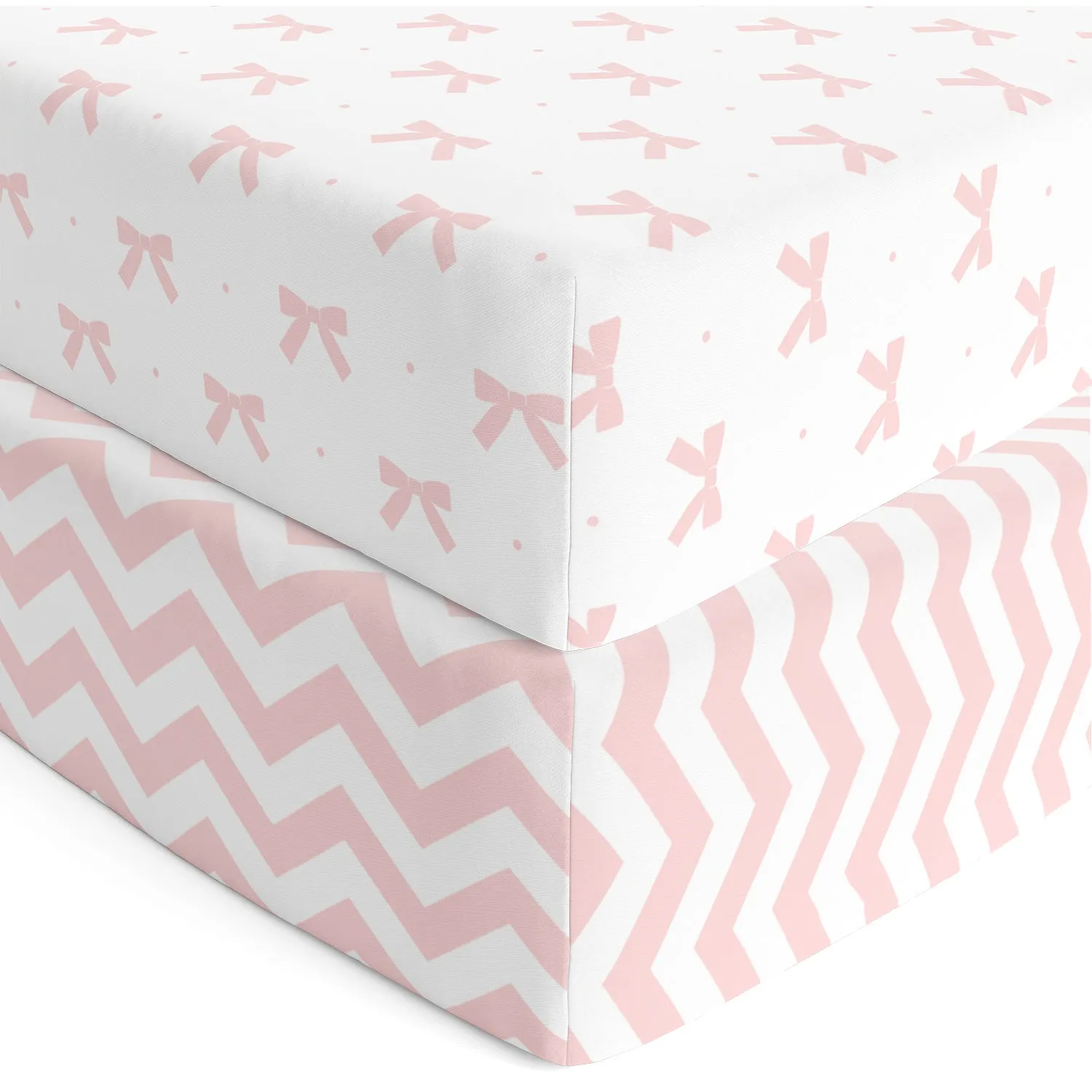 Cotton Jersey Fitted Crib Sheets – 2 Pack – Bows & Chevron