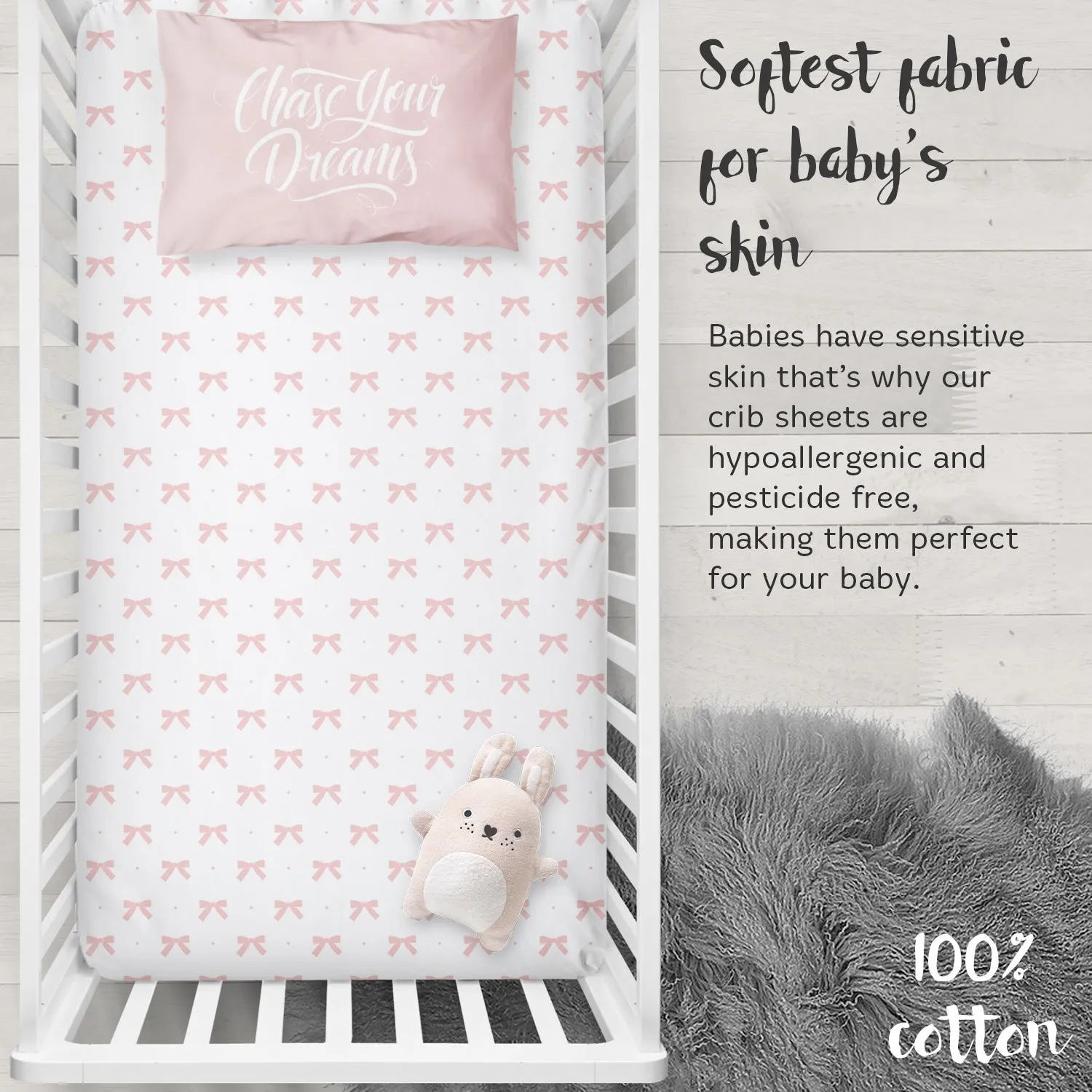 Cotton Jersey Fitted Crib Sheets – 2 Pack – Bows & Chevron