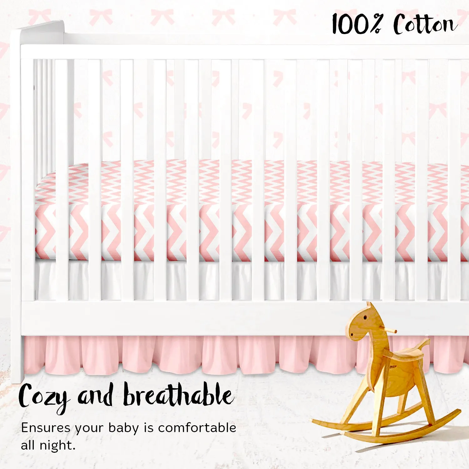 Cotton Jersey Fitted Crib Sheets – 2 Pack – Bows & Chevron