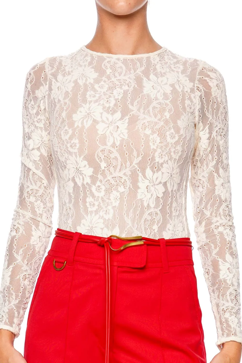 Cream Long Sleeve Lace Bodysuit