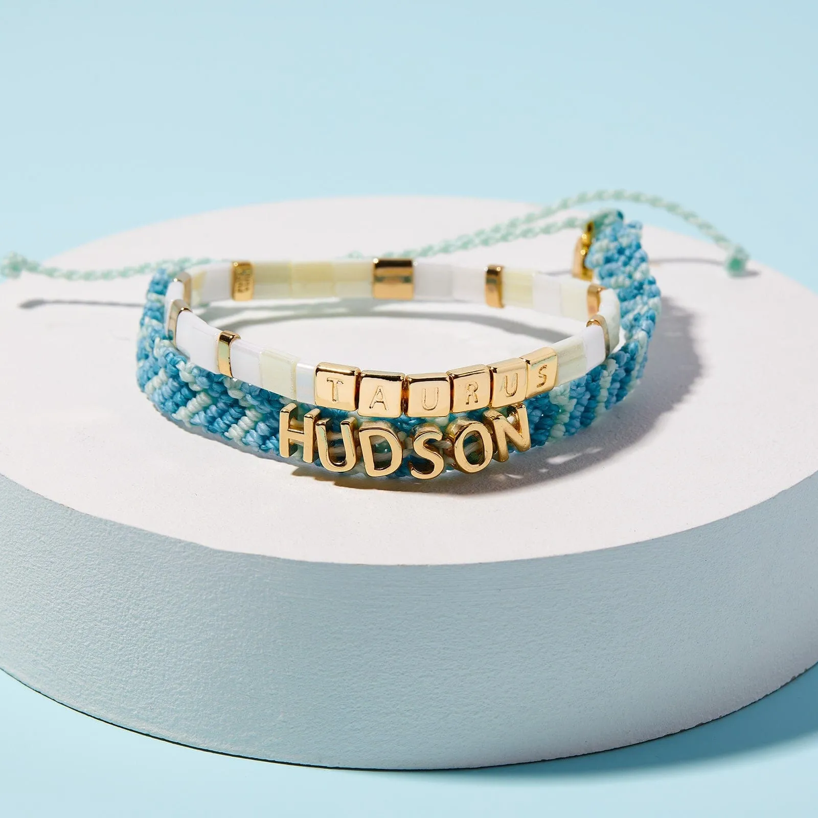 Cream Tile Bead Gold Stretch Bracelet