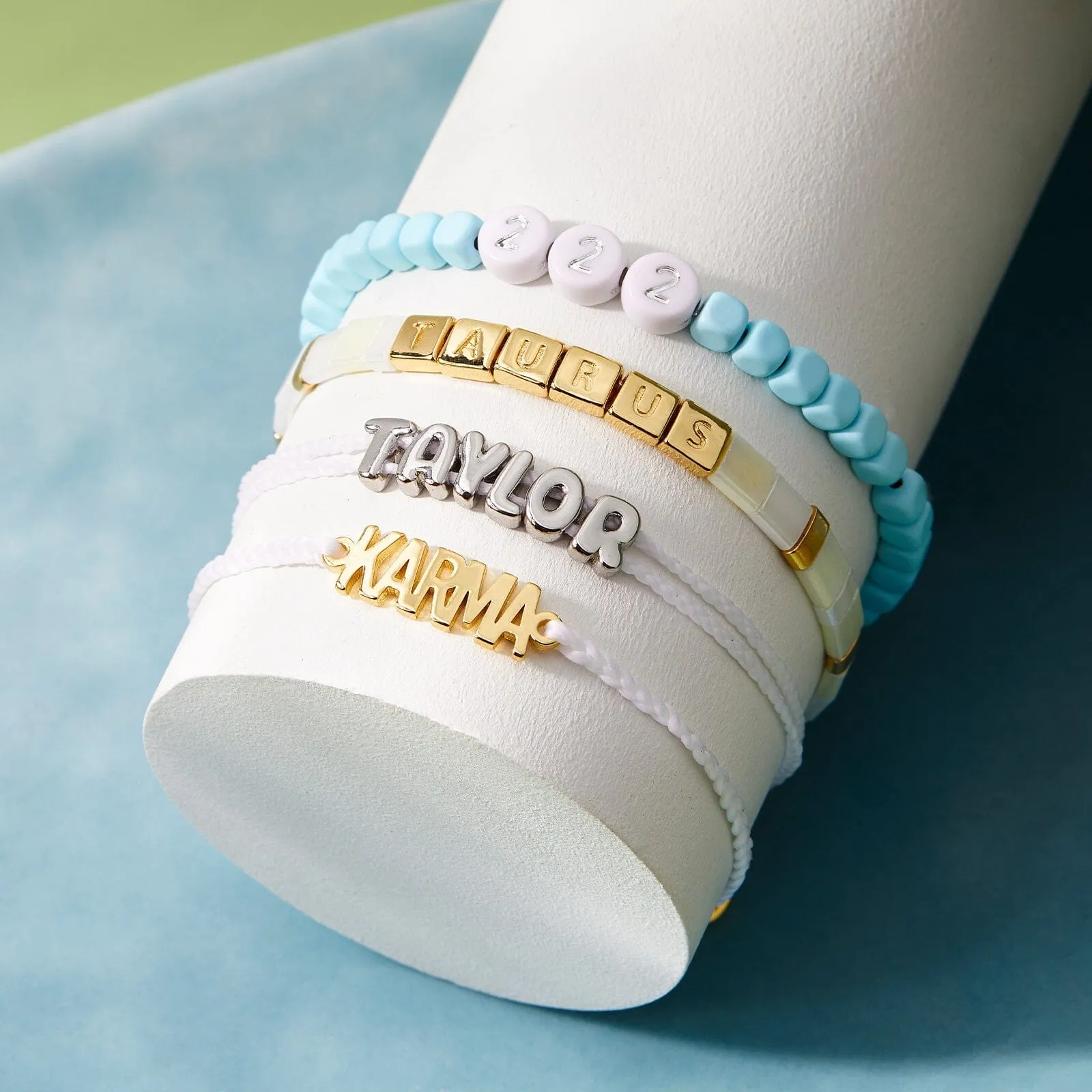 Cream Tile Bead Gold Stretch Bracelet